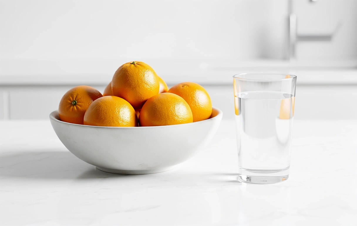 Frutas cítricas y agua purificada